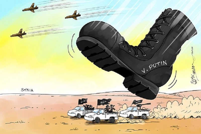 کاریکاتور:آوار شدن پوتین بر سر تروریستها در سوریه 