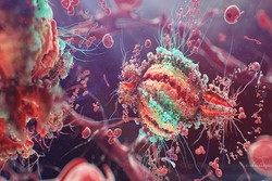 Anti-HIV drug-HIV virus interaction illustrated 