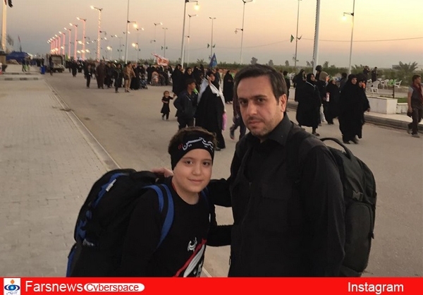 مجری تلویزیون و فرزندش در پیاده‌روی اربعین+ عکس 