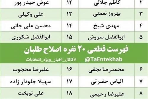 اسامی ۲۰نفراز لیست مجلس شورای اسلامی اصلاح طلبان در تهران قطعی شد
