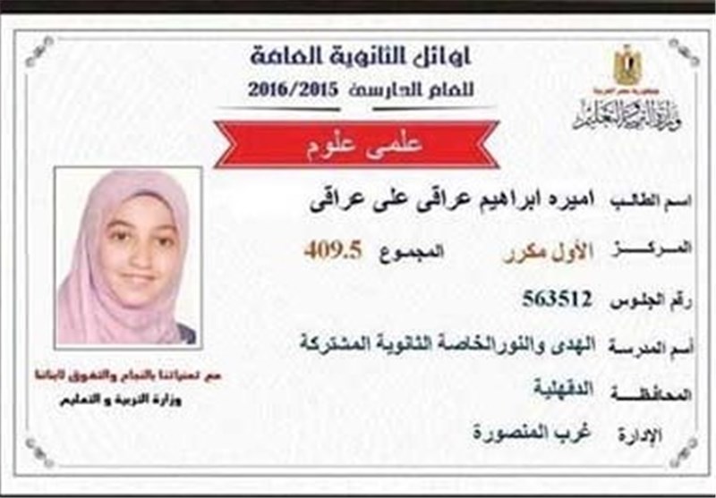  وقتی دختر یک رهبر اخوانی زندانی در مصر نفر اول کنکور می‌شود 
