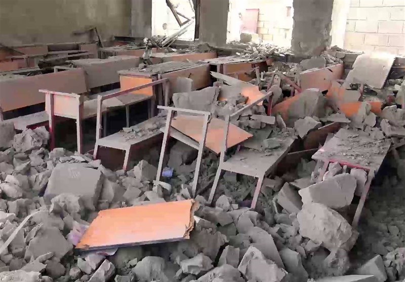  ویران شدن یک مدرسه در یمن در پی حملات عربستان + تصاویر 