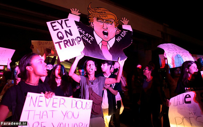 (تصاویر) سومین شب اعتراض مخالفان ترامپ 