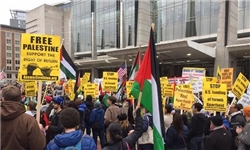 تظاهرات ضدصهیونیستی در واشنگتن علیه برگزاری کنفرانس ایپک
