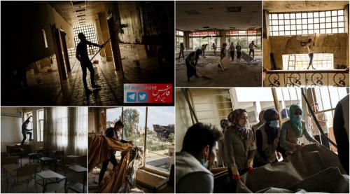 جوانان عراقی درحال بازسازی دانشگاه موصل
