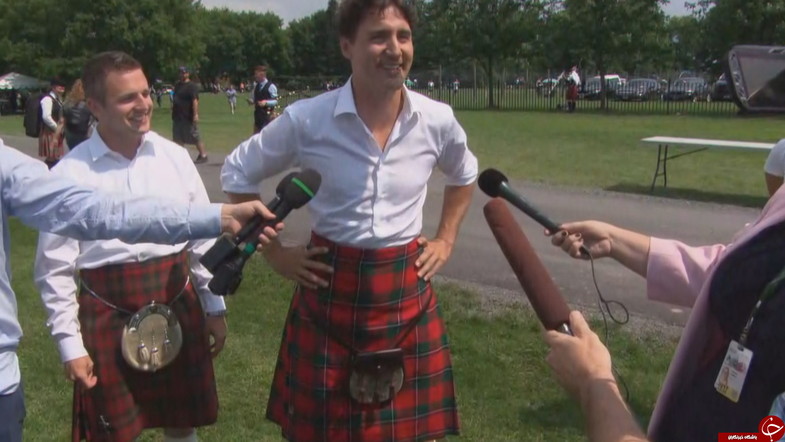 نخست‌وزیر کانادا با دامن اسکاتلندی در خیابان! +تصاویر