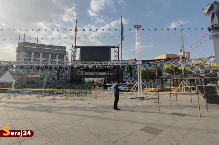 آماده سازی میدان امام حسین (ع) برای جشن ده کیلومتری غدیر