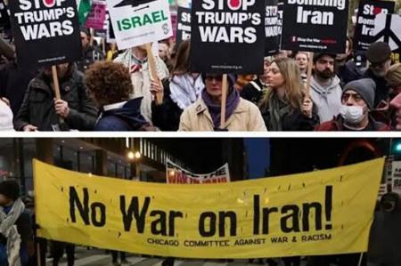 هزاران نفر در خیابان‌های آمریکا فریاد «جنگ با ایران را متوقف کنید» سرمی‌دهند